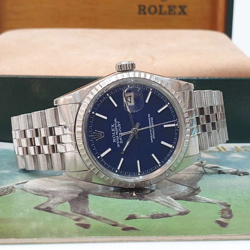 【大眾名錶】ROLEX勞力士 1603 Datejust 老勞絕版收藏 鐵道圈 湛藍色面盤 原廠錶帶 大眾名錶B1302-2