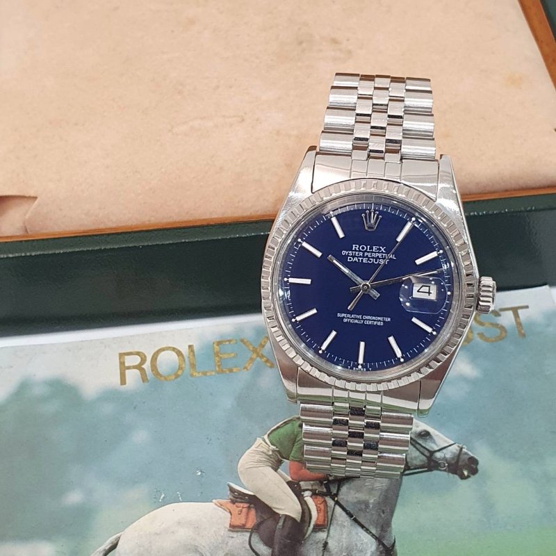 【大眾名錶】ROLEX勞力士 1603 Datejust 老勞絕版收藏 鐵道圈 湛藍色面盤 原廠錶帶 大眾名錶B1302-3