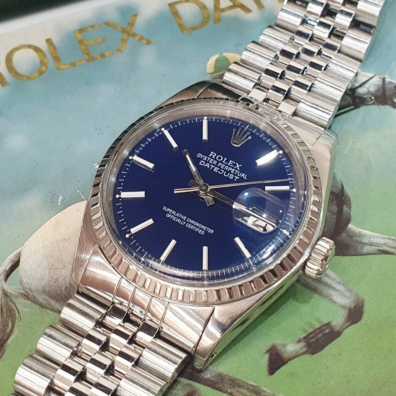 【大眾名錶】ROLEX勞力士 1603 Datejust 老勞絕版收藏 鐵道圈 湛藍色面盤 原廠錶帶 大眾名錶B1302-8