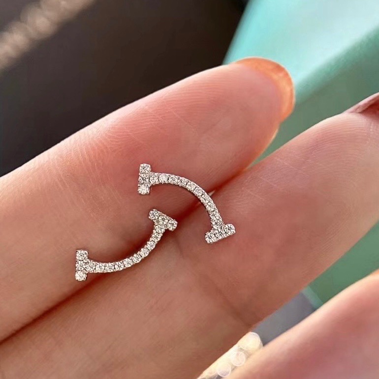 TIFFANY & CO.蒂芙尼 T 系列 18k玫瑰金笑臉鑽石 耳環-3