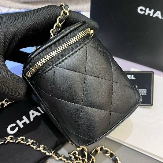 近新品 香奈兒/Chanel 黑金羊皮mini盒子化粧鏈條包-2