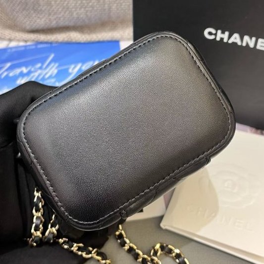 近新品 香奈兒/Chanel 黑金羊皮mini盒子化粧鏈條包-5