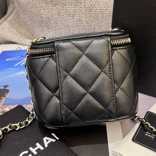 近新品 香奈兒/Chanel 黑金羊皮mini盒子化粧鏈條包-7