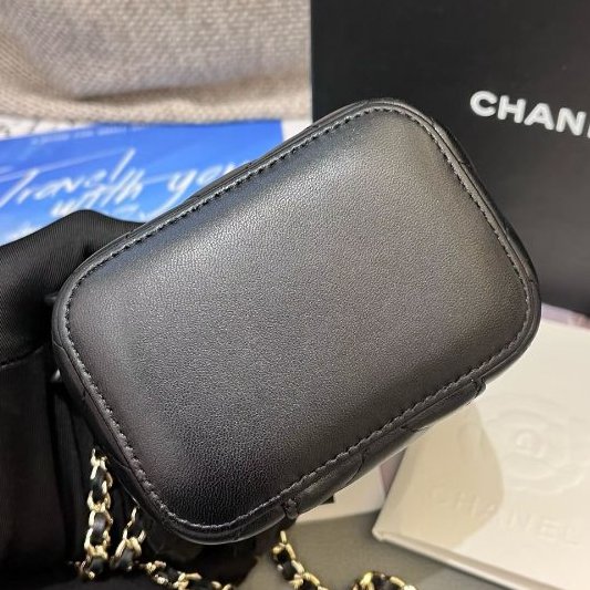 近新品 香奈兒/Chanel 黑金羊皮mini盒子化粧鏈條包-8