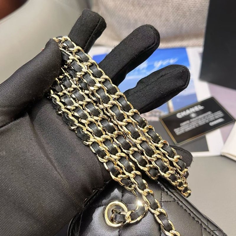 近新品 香奈兒/Chanel 黑金羊皮mini盒子化粧鏈條包-10
