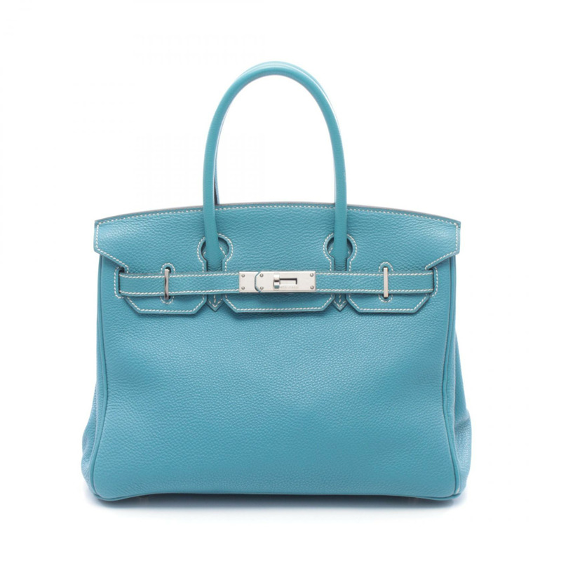 愛馬仕 Birkin 30 手提包，Togo 皮革，藍色牛仔布，SHW，二手，女士款-0