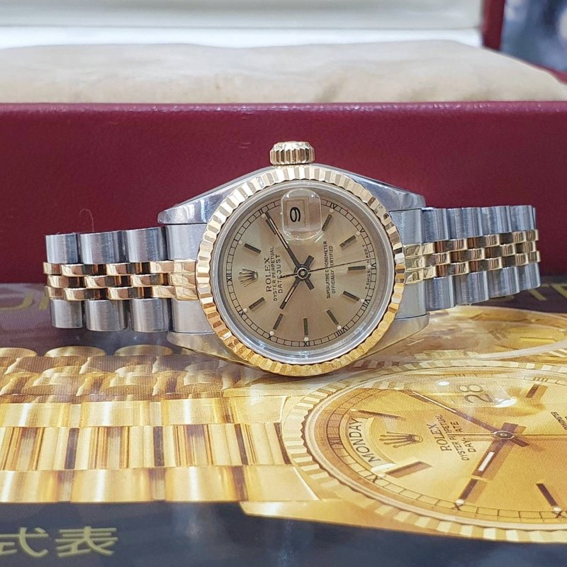 【大眾名錶】ROLEX勞力士 69173 Datejust 蠔式女錶 金色T柱面盤 羅馬外圈 底蓋原廠 大眾名錶G288-1
