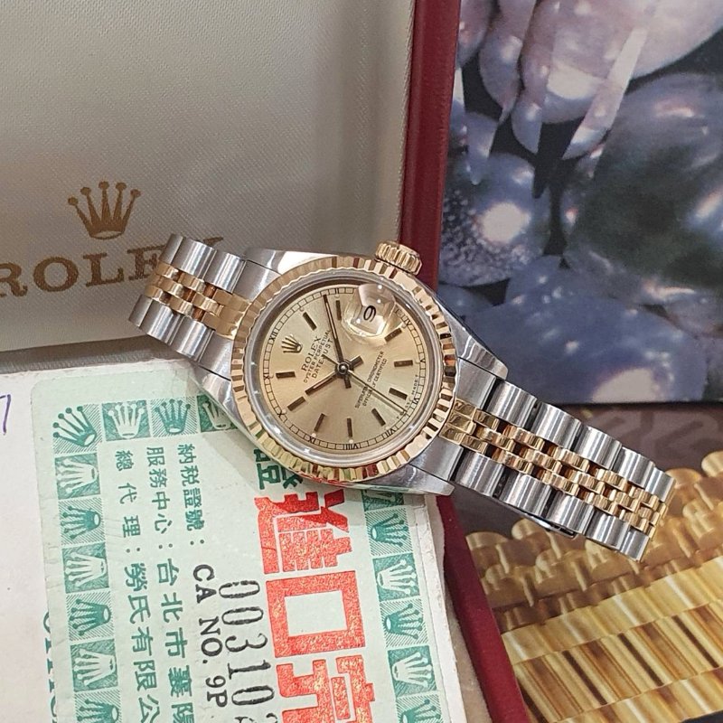 【大眾名錶】ROLEX勞力士 69173 Datejust 蠔式女錶 金色T柱面盤 羅馬外圈 底蓋原廠 大眾名錶G288-3