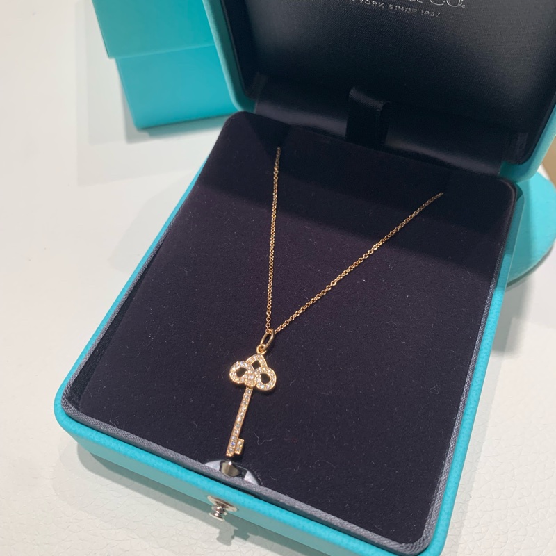 Tiffany 鳶尾花鑰匙項鏈玫瑰金滿鑽-1
