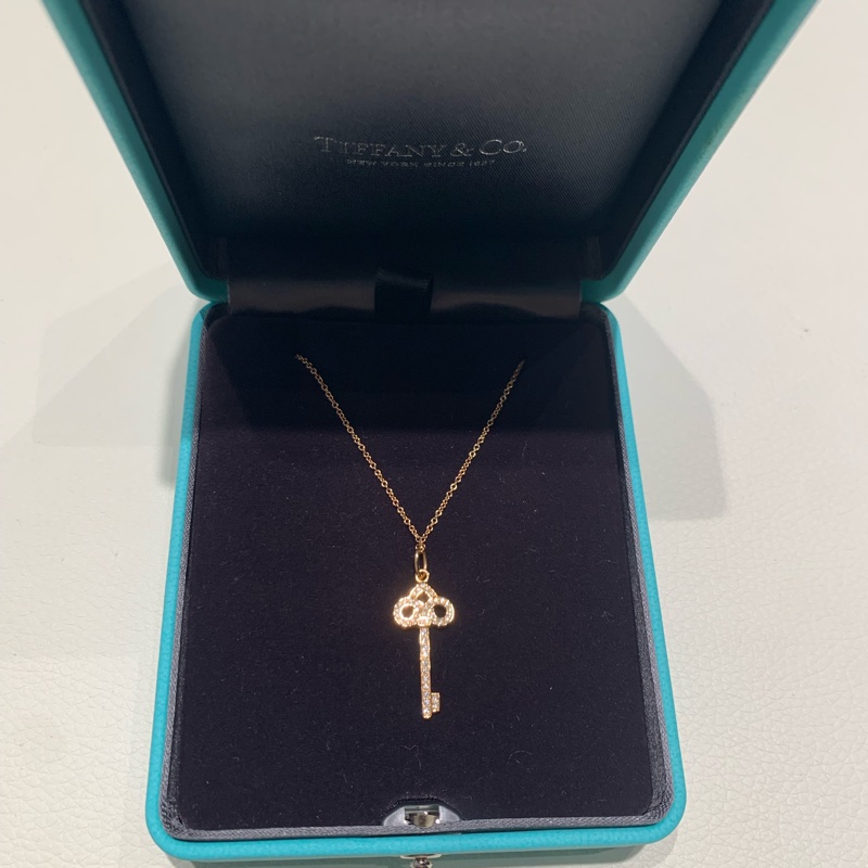 Tiffany 鳶尾花鑰匙項鏈玫瑰金滿鑽-6
