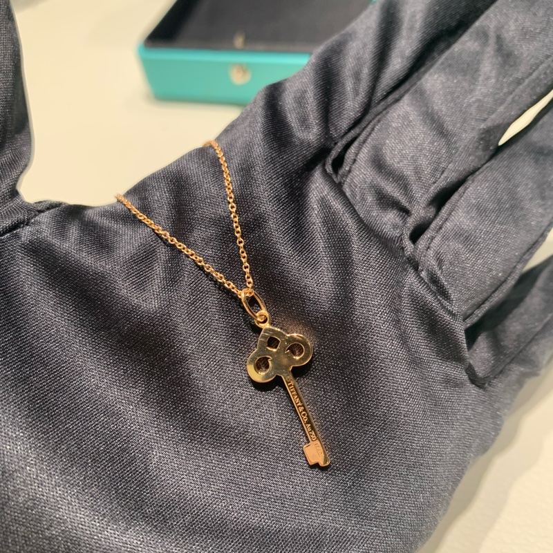 Tiffany 鳶尾花鑰匙項鏈玫瑰金滿鑽-7