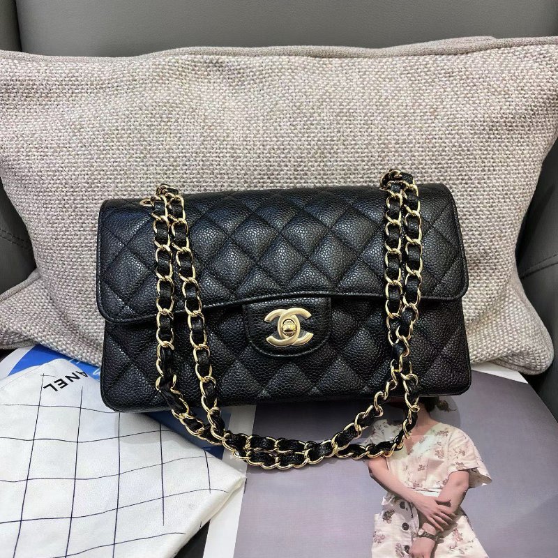 近新品 香奈兒/Chanel 黑金CF小號荔枝紋牛皮鏈條包-5