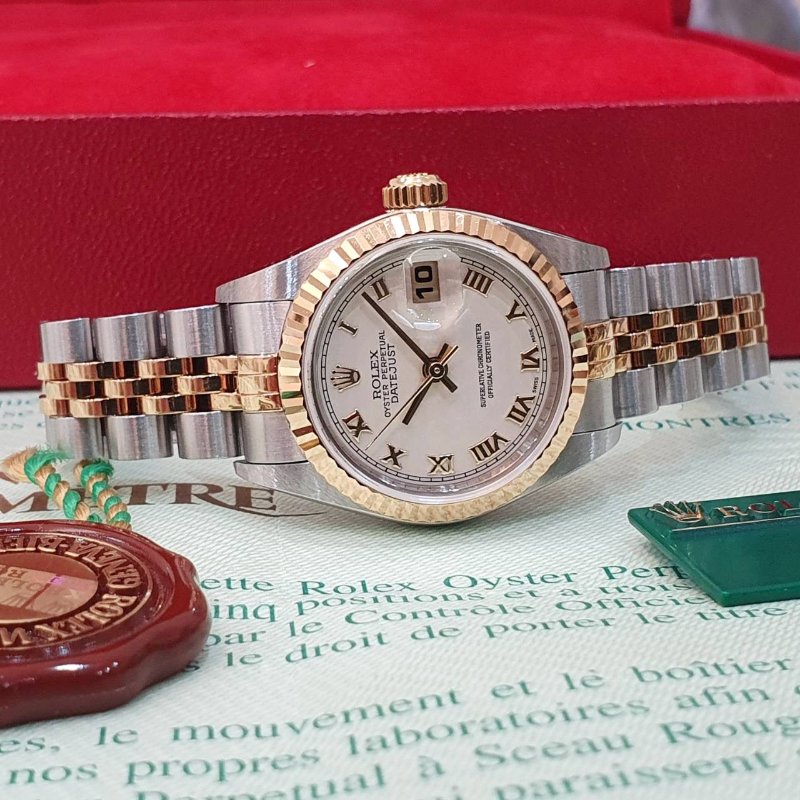 【大眾名錶】ROLEX勞力士 79173 Datejust 蠔式女錶 白色菱格紋面盤 羅馬時標 全配件 大眾名錶G289-4