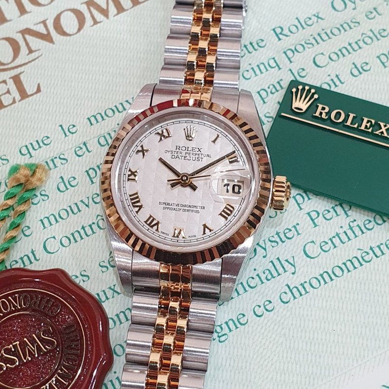 【大眾名錶】ROLEX勞力士 79173 Datejust 蠔式女錶 白色菱格紋面盤 羅馬時標 全配件 大眾名錶G289-8