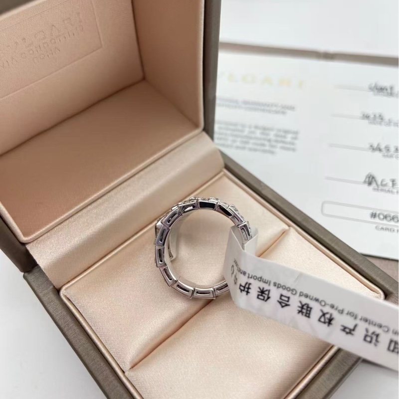 BVLGARI寶格麗 靈蛇系列 白金滿鑽寬版蛇戒 m碼-2