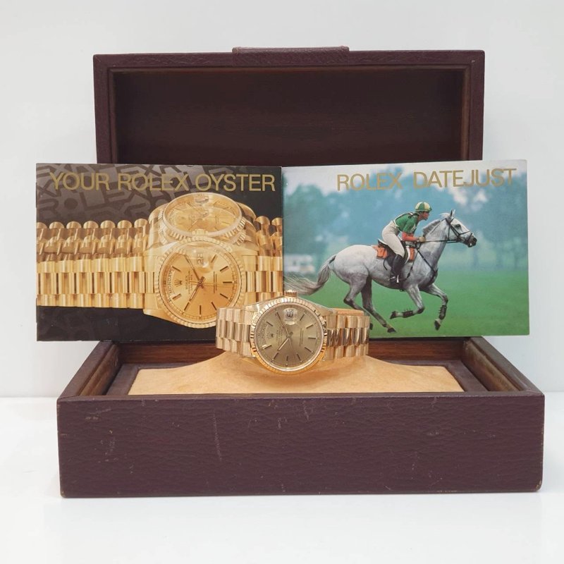 【大眾名錶】ROLEX勞力士 18038 Day-Date 18K金蠔式 金色T柱面盤 底蓋原廠貼紙 大眾名錶B1304-9