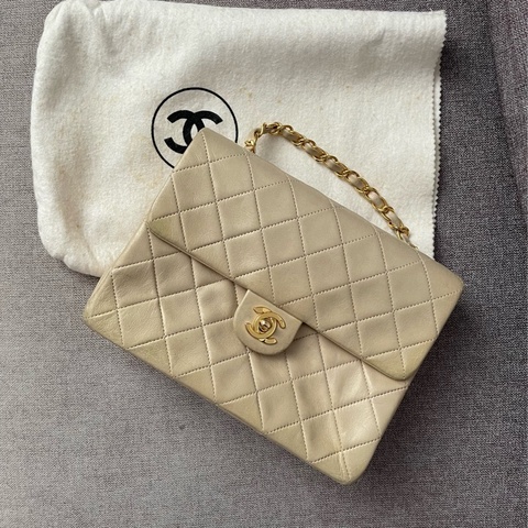 CHANEL 米白色方胖子 斜背 肩背 手提包