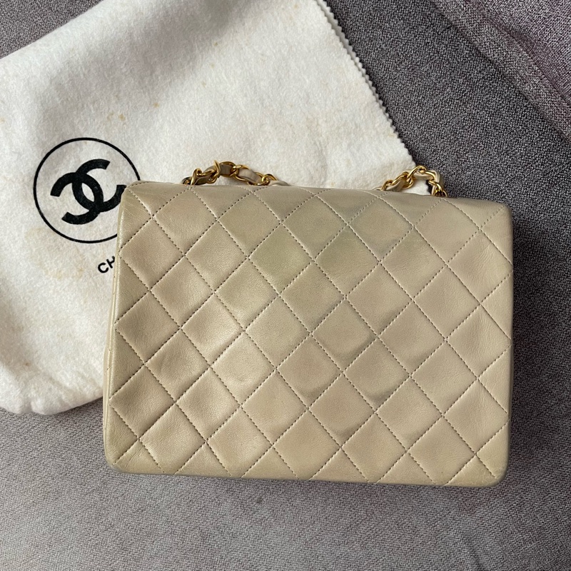CHANEL 米白色方胖子 斜背 肩背 手提包-3