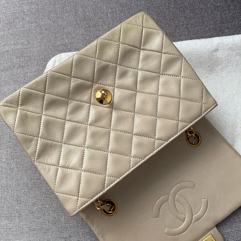 CHANEL 米白色方胖子 斜背 肩背 手提包-4