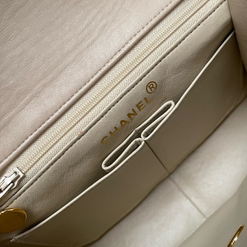 CHANEL 米白色方胖子 斜背 肩背 手提包-6