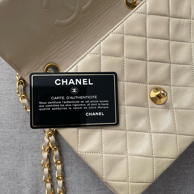 CHANEL 米白色方胖子 斜背 肩背 手提包-8