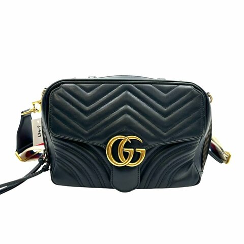 【美收精品】Gucci 山型紋愛心黑色肩背包 C-487【隔月月中將轉賣至日本 上架期限30天】