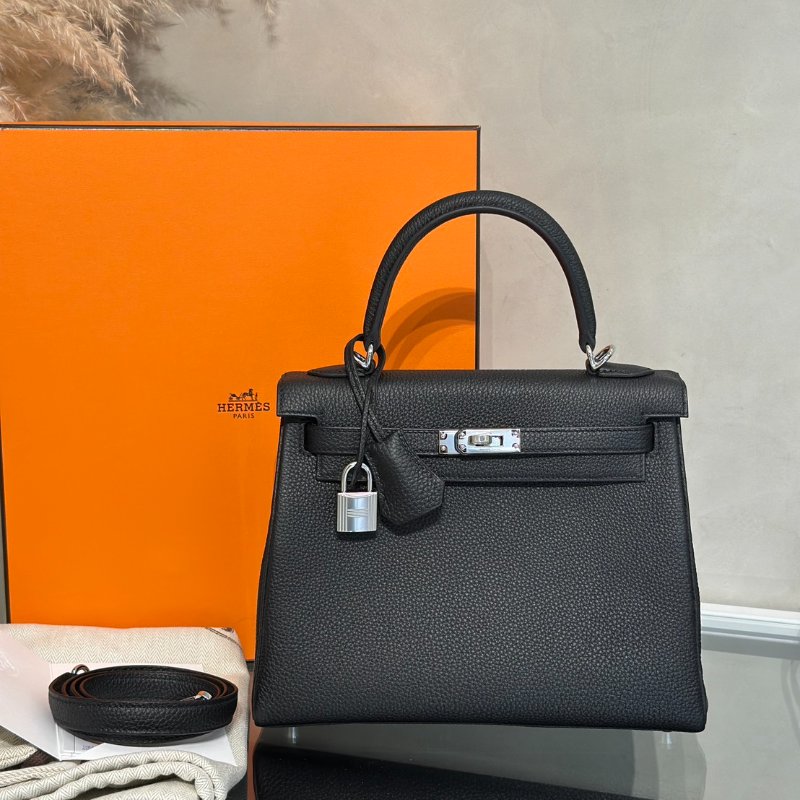 HERMES Kelly 25 - 黑銀 G-12