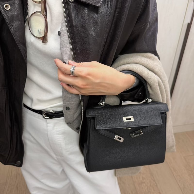 HERMES Kelly 25 - 黑銀 G-13