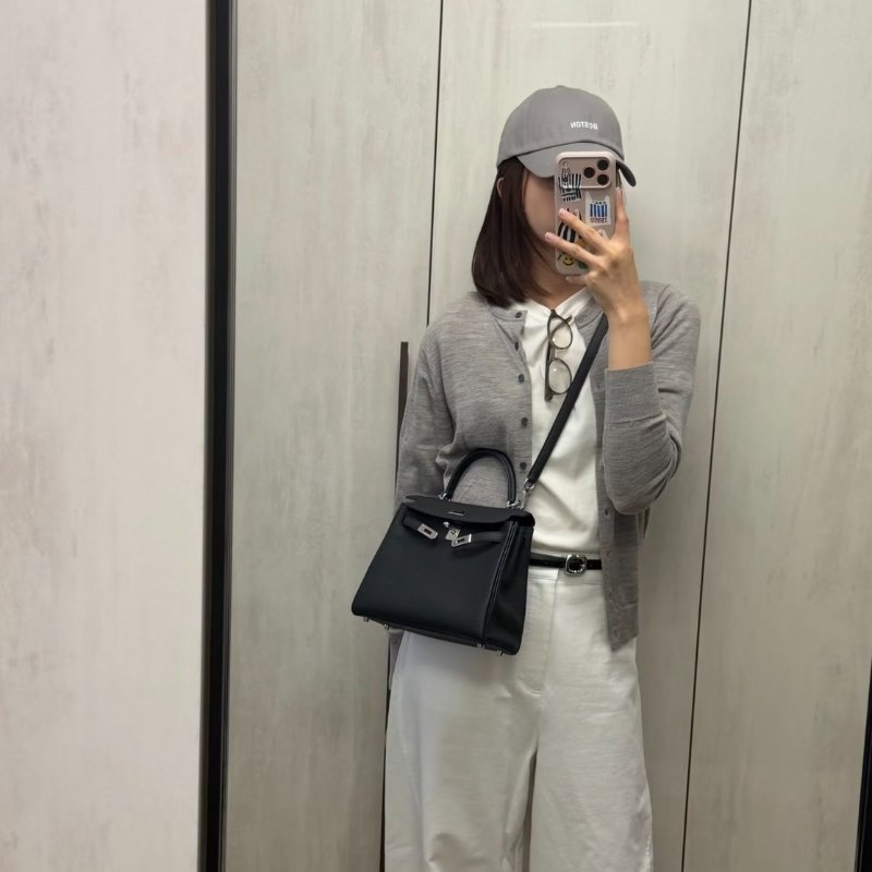 HERMES Kelly 25 - 黑銀 G-14