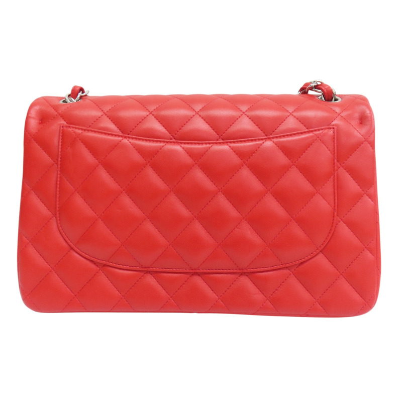 紅色 菱格紋 羊皮 Classic Flap 鏈帶肩背包 銀釦【CHANEL 香奈兒】-1