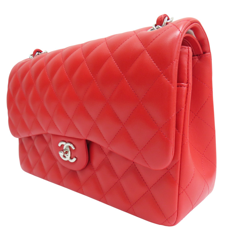 紅色 菱格紋 羊皮 Classic Flap 鏈帶肩背包 銀釦【CHANEL 香奈兒】-2