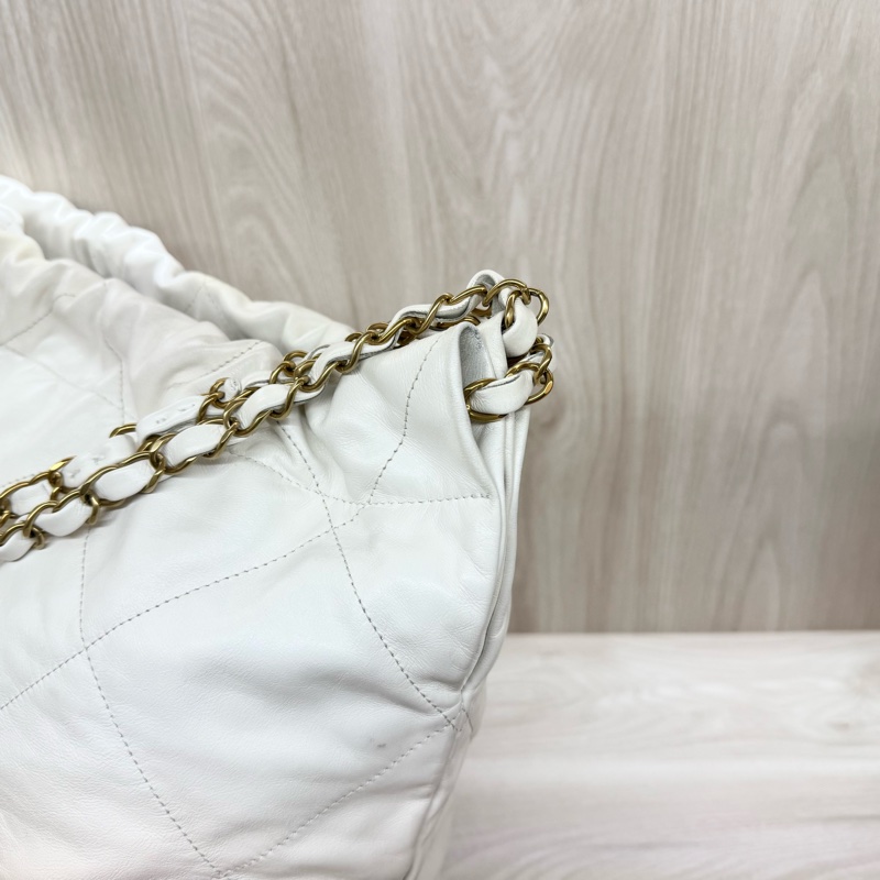 Chanel白色油蠟小牛皮中號22Bag-4