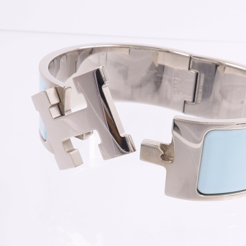 HERMES 金屬/琺瑯Clic Clac H Bracelet手鐲Bleu Polaire-6