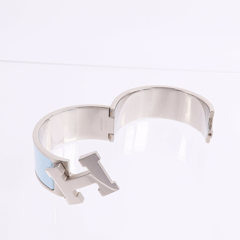 HERMES 金屬/琺瑯Clic Clac H Bracelet手鐲Bleu Polaire-7