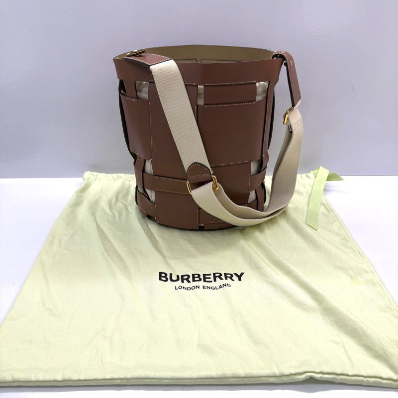 BURBERRY 巴寶莉 棕色編織牛皮肩背包 LONDON BUCKET-2