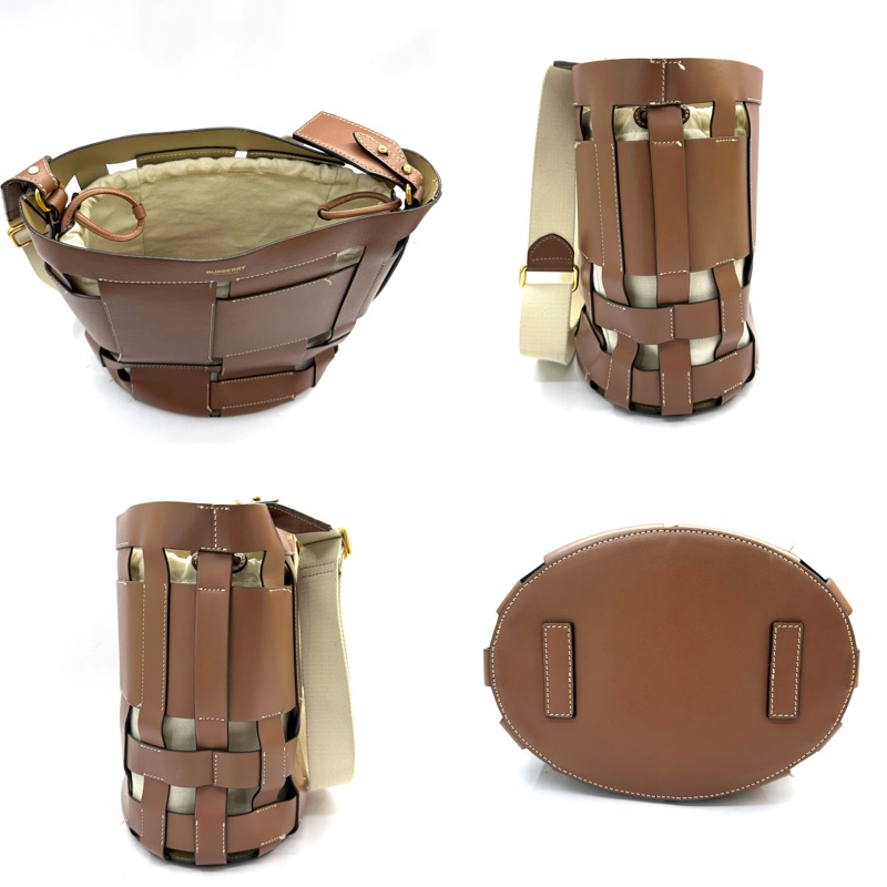 BURBERRY 巴寶莉 棕色編織牛皮肩背包 LONDON BUCKET-3