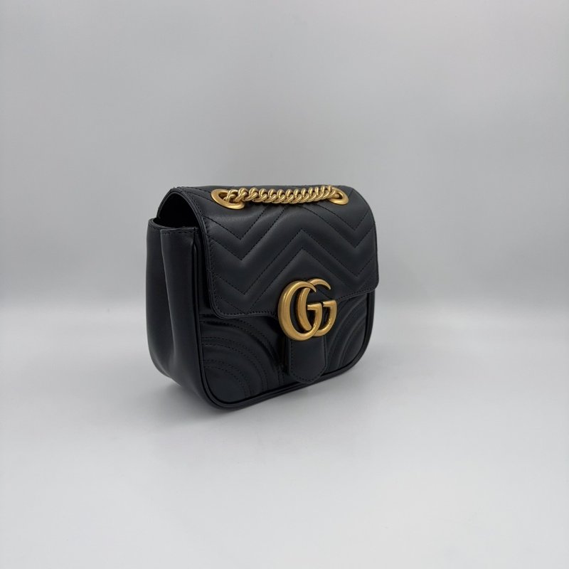 GUCCI黑色牛皮金釦Marmont雙G LOGO方形肩側背包-3