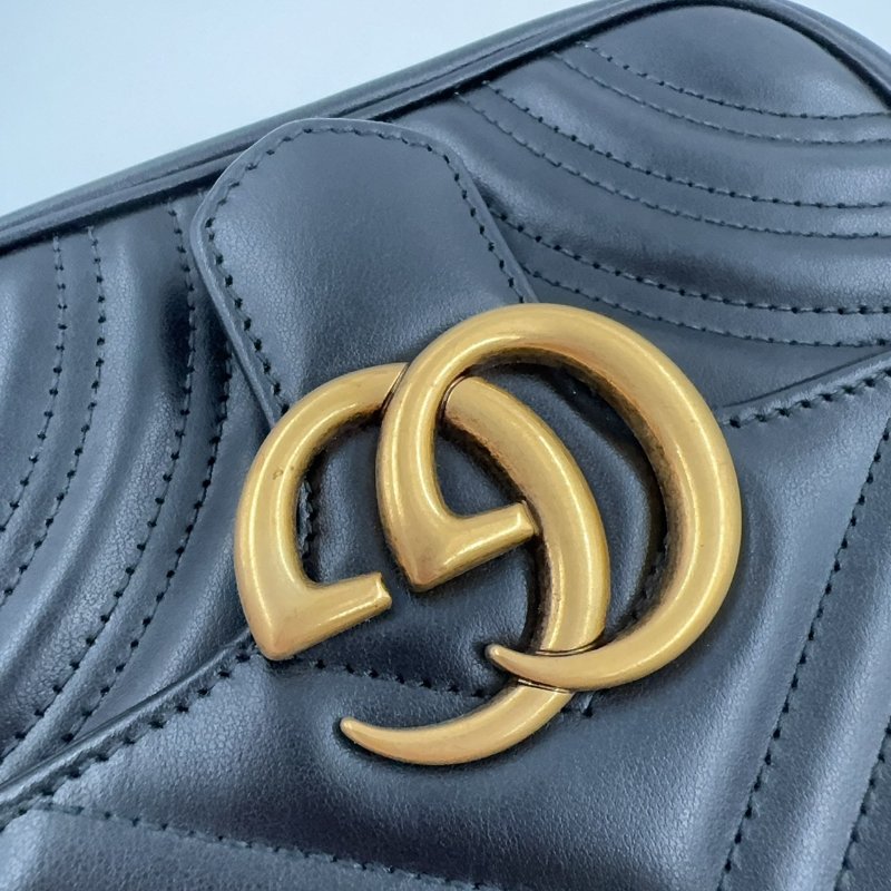 GUCCI黑色牛皮金釦Marmont雙G LOGO方形肩側背包-16