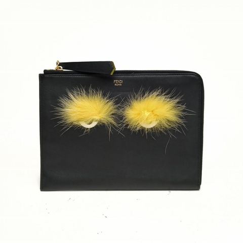 FENDI 黑色牛皮手拿包小怪獸