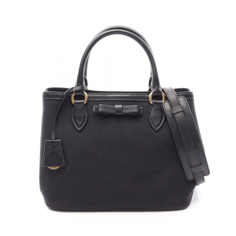 PRADA LOGO JACQUARD 2WAY 手提包，帆布皮革材質，黑色，二手女款