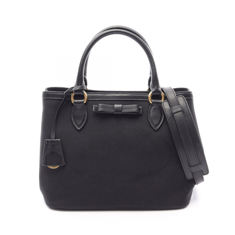 PRADA LOGO JACQUARD 2WAY 手提包，帆布皮革材質，黑色，二手女款-0