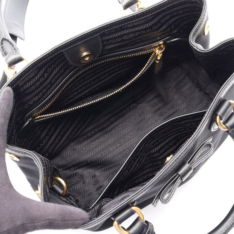PRADA LOGO JACQUARD 2WAY 手提包，帆布皮革材質，黑色，二手女款-2