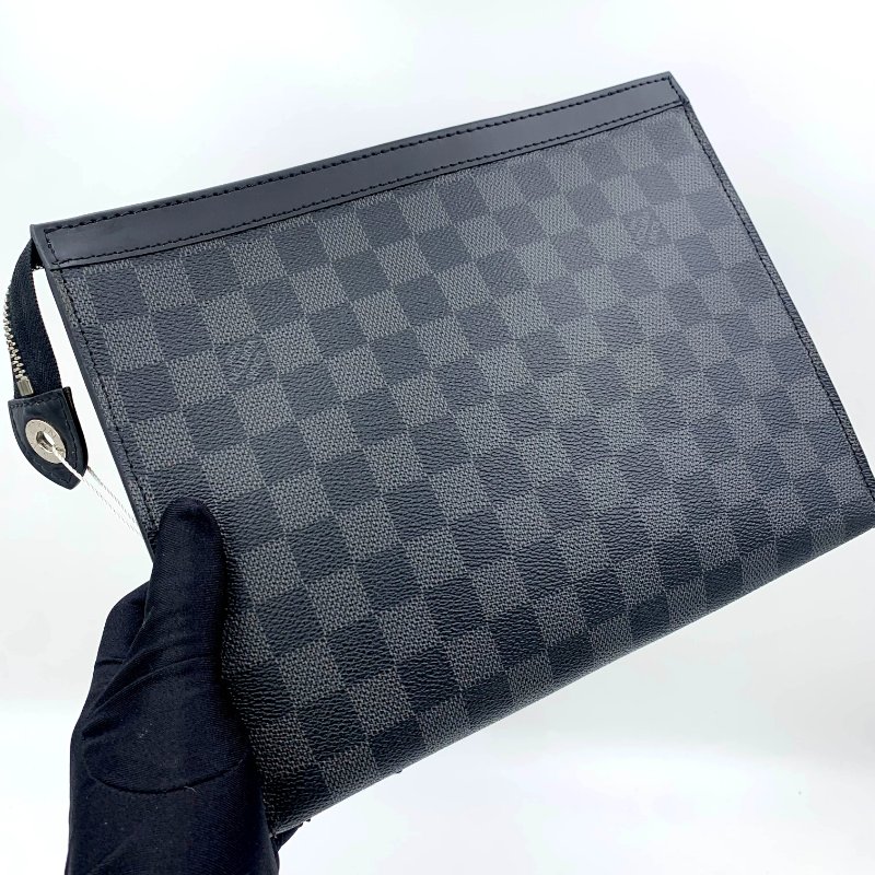 Louis Vuitton 官網同款經典黑棋盤手拿包、路易威登、LV、商務包、逛街包、洗漱包、真品、正品、現貨、免運-8