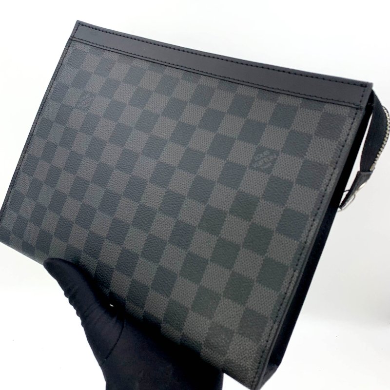 Louis Vuitton 官網同款經典黑棋盤手拿包、路易威登、LV、商務包、逛街包、洗漱包、真品、正品、現貨、免運-9