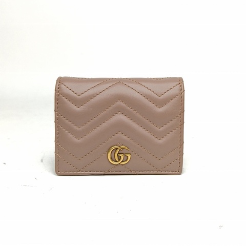 GUCCI 裸粉色牛皮GGmarmont短款錢包