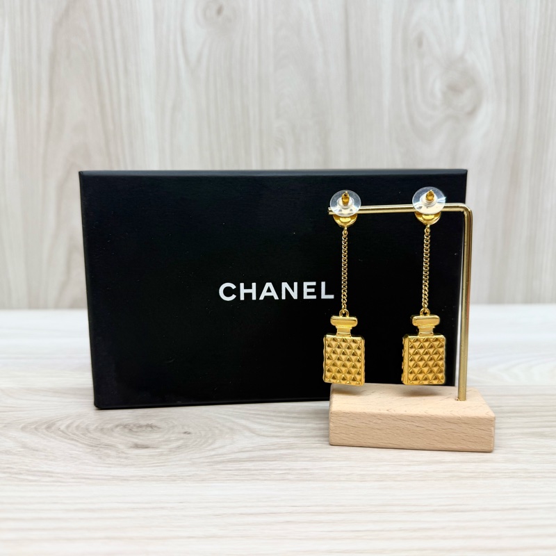 Chanel金色珍珠鑽針式耳環/AB4538-3