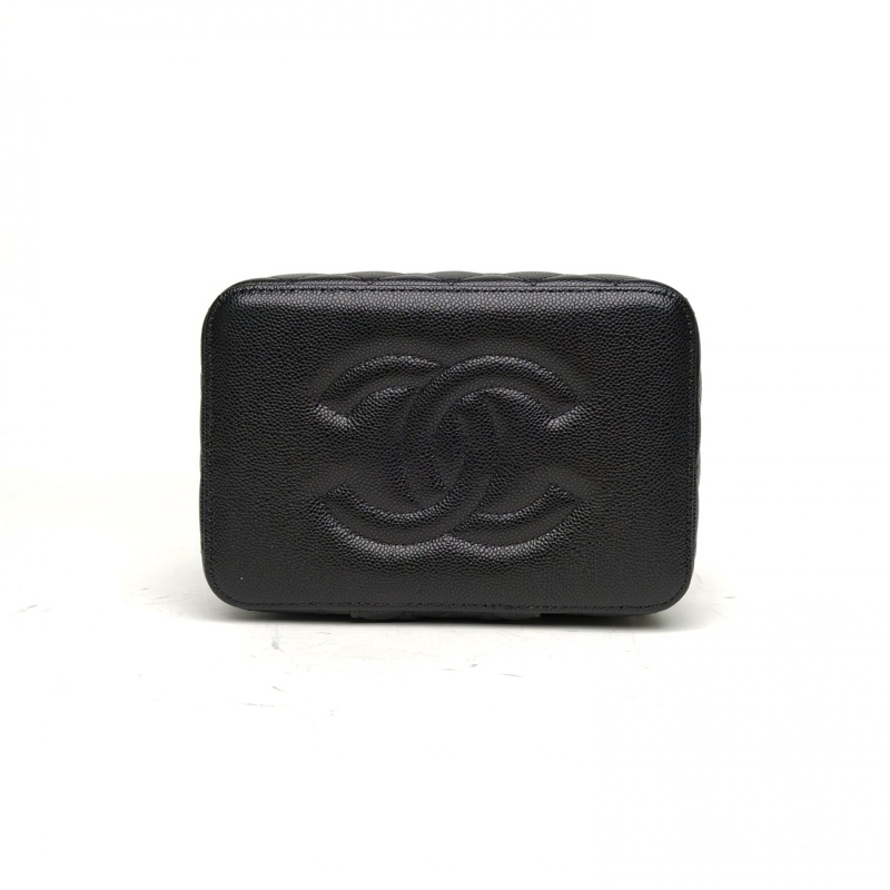 CHANEL 黑色荔枝牛皮鐳射標金扣首飾手提包-3