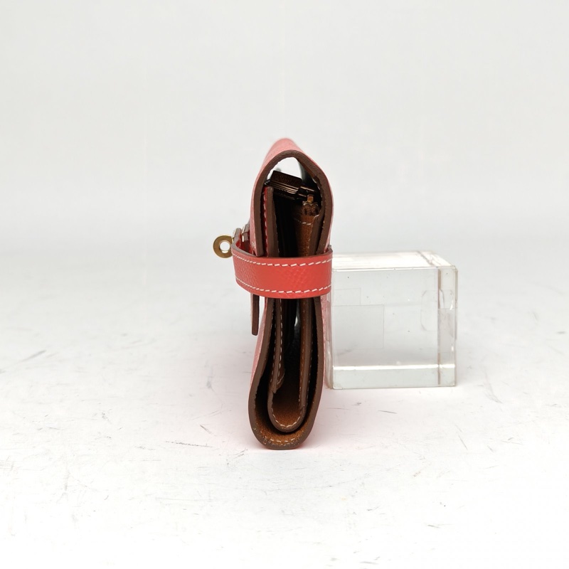 HERMES Kelly短款錢包唇膏粉Epsom皮框Q金扣-1