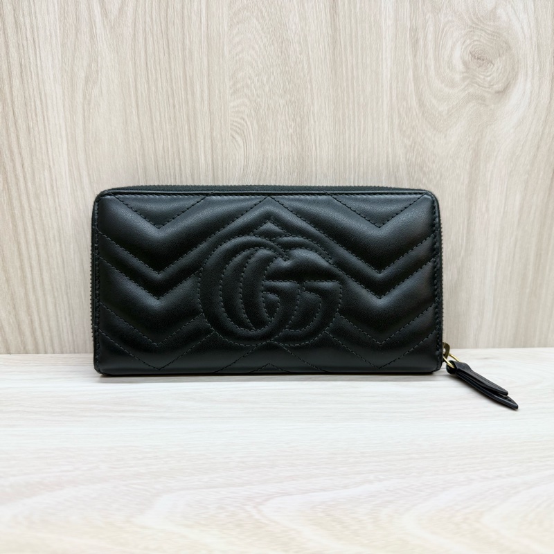 GUCCI黑金 GG marmont 拉鍊長夾443123-1