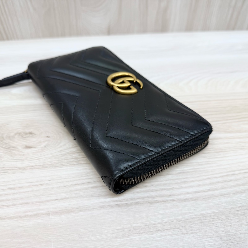GUCCI黑金 GG marmont 拉鍊長夾443123-6